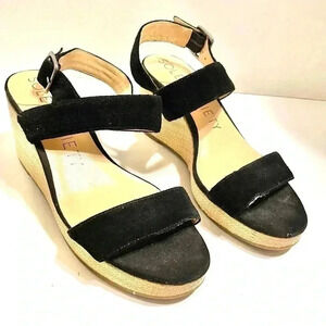 Sole Society Women's Black Suede Espadrille Ankle Strap Wedge Sandals Sz 7